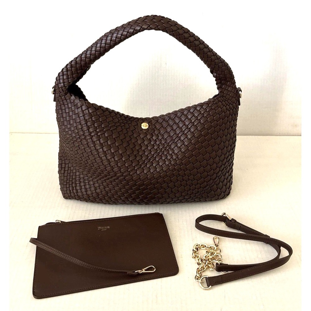 NEW Dune London Deliberate Woven Hobo Slouch Bag L Dark Brown Removable Pouch